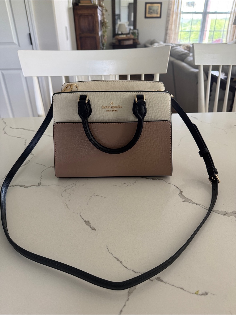 kate spade Two-Tone Cream & Taupe Structured Leather Satchel